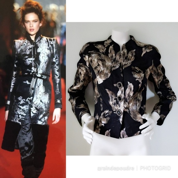 Weill Paris Gold Brocade Rhinestone Button Blazer